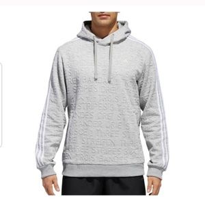 Adidas Men’s Hoodie Raised Three Stripe Multi Language Design Gray XL Sweatshirt